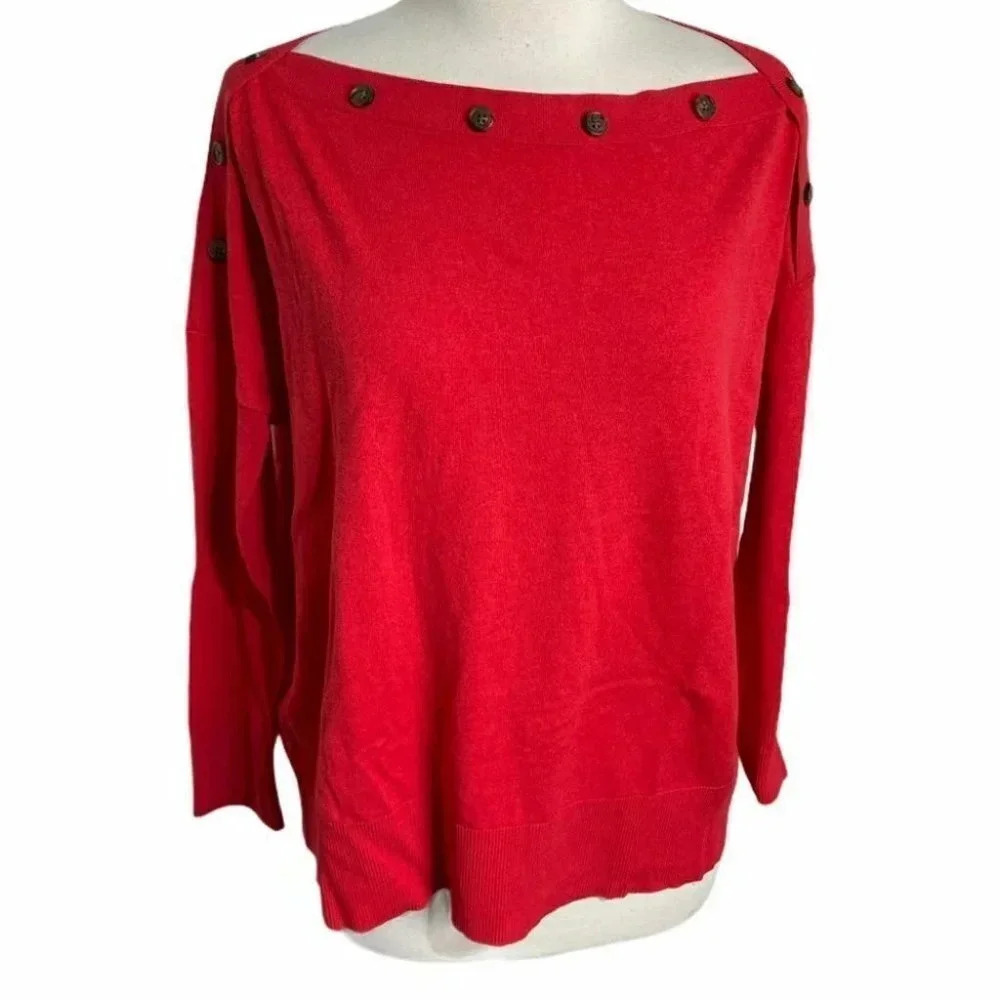 J. Crew S/M Red button boat neck sweater with buttons